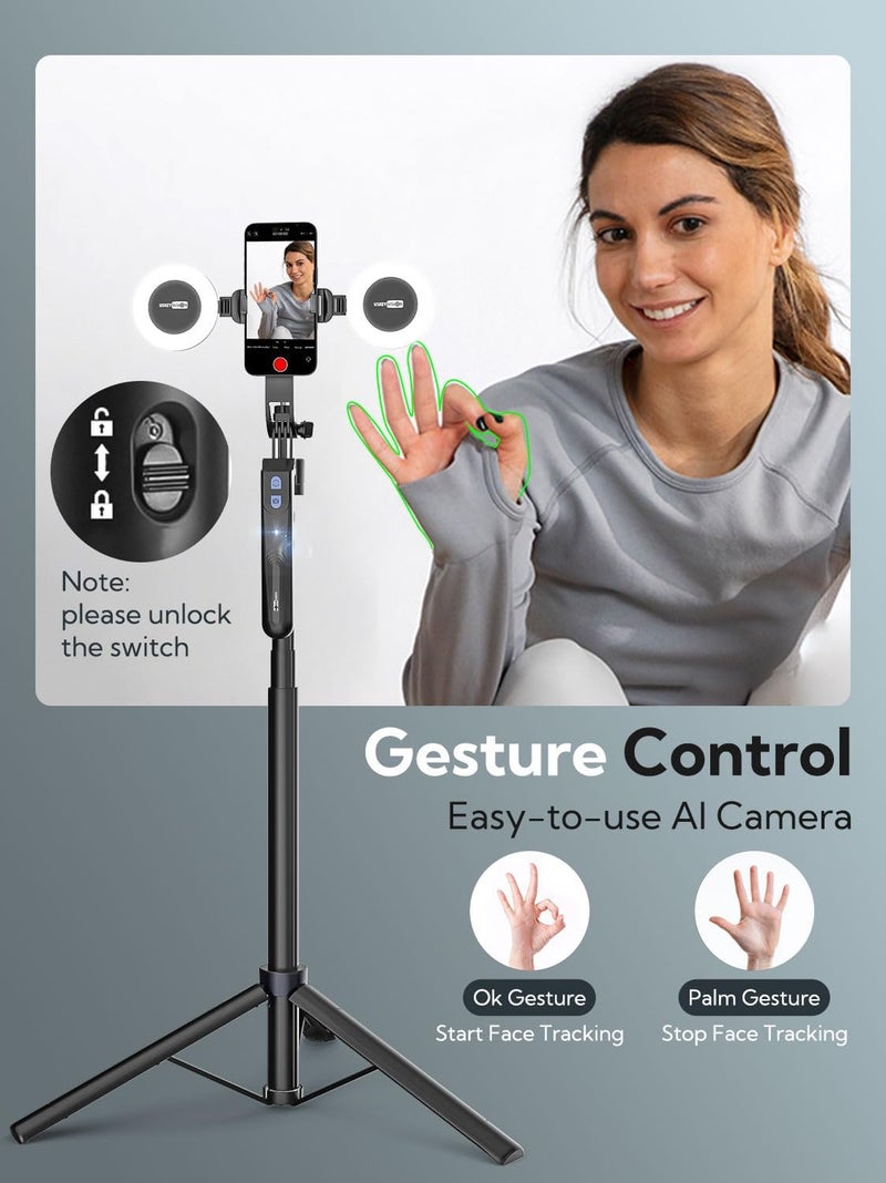 USKEYVISION Auto Face Tracking Tripod 360 Rotation,Phone Tripod for iPhone w/Fill Light,Selfie Stick for iPhone w/Remote Control,70” Phone Holder Video Recording for Content Creators TikTok(UTK-02) - Image 3